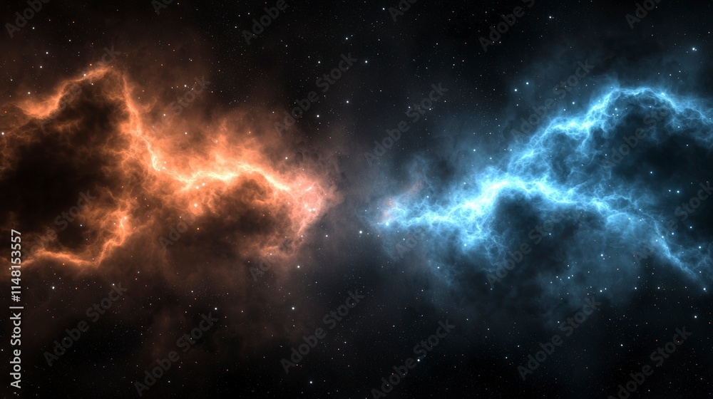 Fototapeta premium Cosmic Nebula Orange Blue Stellar Clouds Galaxy Background Space Art