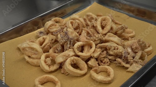 Delicious fried calamari and other fish