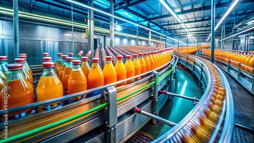 Wallpaper Mural Long Exposure: Juice Factory Conveyor Belt - Bottled Beverage Production Line Torontodigital.ca
