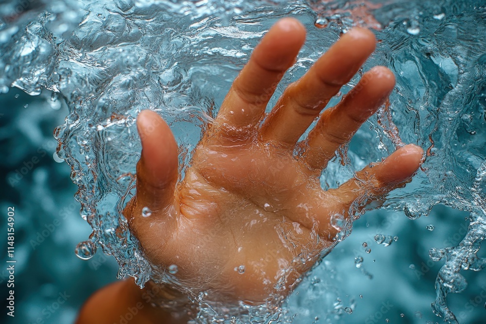Fototapeta premium Hand reaching into splashing water, close-up. (1)