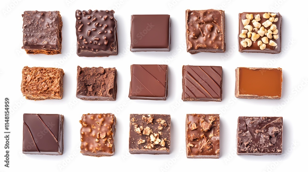 Assorted Gourmet Chocolate Candies Displayed on a White Background, Showcasing a Variety of Textures, Shapes, and Flavors for Sweet Treat Enthusiasts and Confectionery Lovers Assorted Gourmet Chocolate Candies Displayed on a White Background, Showcasing a Variety of Textures, Shapes, and Flavors for Sweet Treat Enthusiasts and Confectionery Lovers