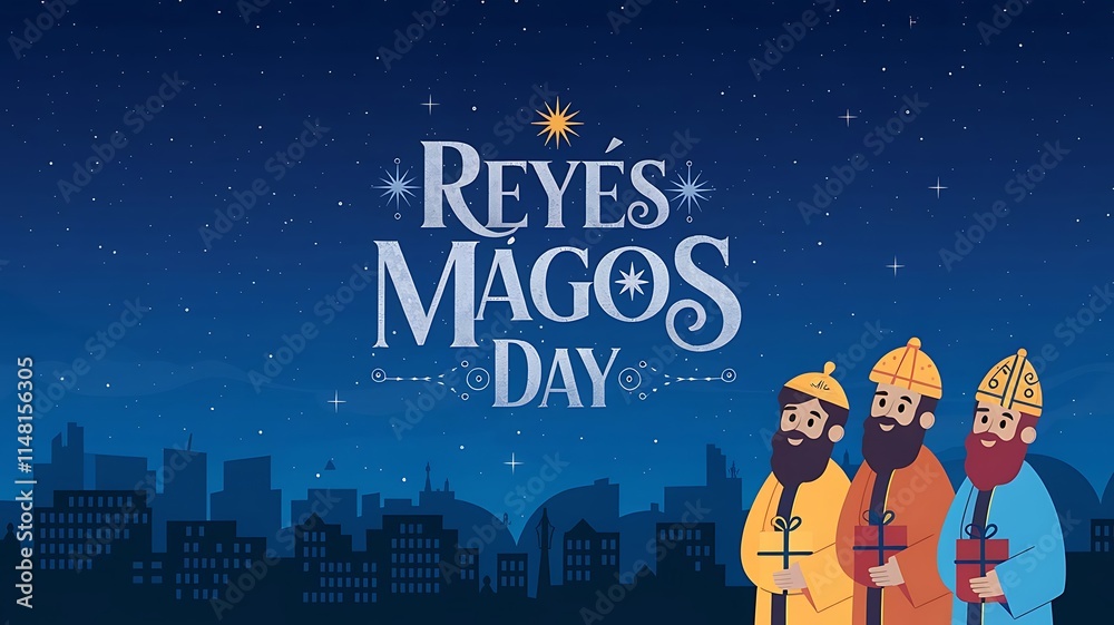 Naklejka premium A banner with text reyes magos day