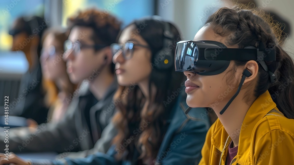 Students in a virtual classroom setting Students in a virtual classroom setting