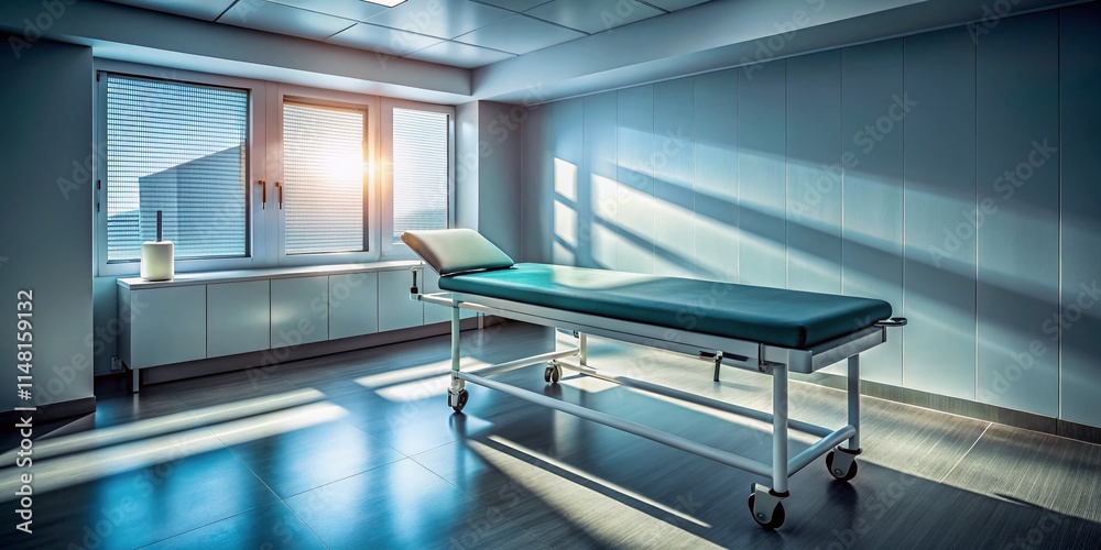 Obraz premium Long Exposure Medical Examination Table Photography: Hospital Room, Patient Care, Healthcare, Medical Equipment