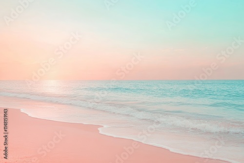 The beach is a beautiful pink color, with the ocean in the background. The sky is also pink