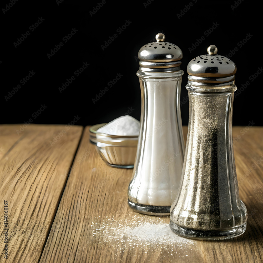 salt and pepper shakers on light wooden table again salt and pepper shakers on light wooden table again