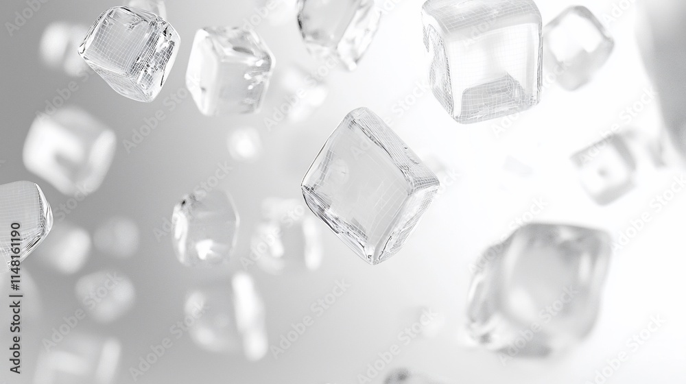 Crystal Clear Ice Cubes Falling Through Air Crystal Clear Ice Cubes Falling Through Air