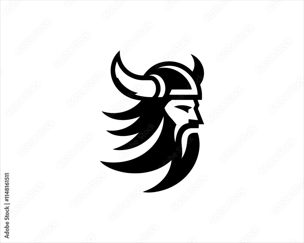 Viking Logo Design Vector Template. Nordic Viking logo. Viking face warrior modern simple logo. Viking Head Vector Illustration. Silhouette Nordic warrior symbol.