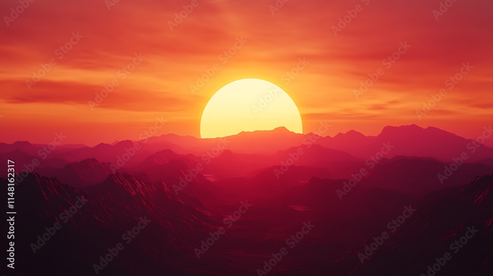Obraz premium Crimson Sunset Over Mountain Ranges
