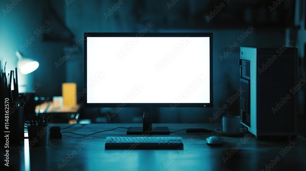 Night Workspace: Illuminated Desktop Computer Setup Night Workspace: Illuminated Desktop Computer Setup