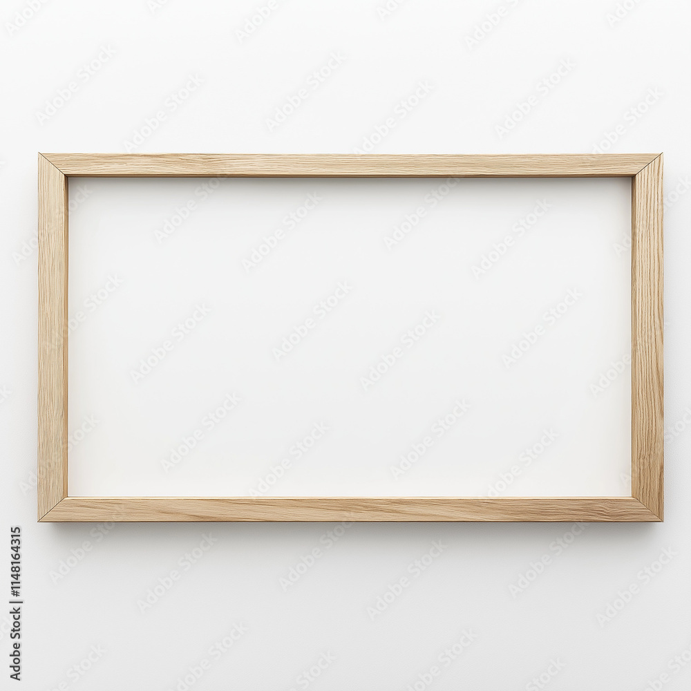 Fototapeta premium Large Thin Rectangular Landscape Wooden Picture Frame with 16:9 Aspect Ratio on White Background
