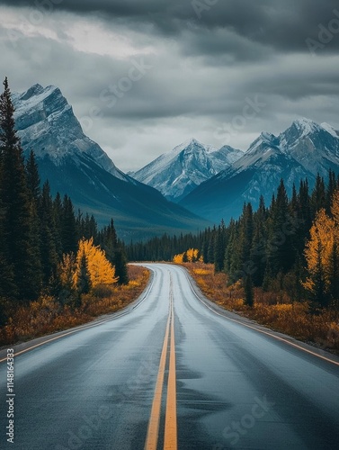 Scenic mountain views in fall from Bow Valley Parkway, Banff National Park Alberta Canada