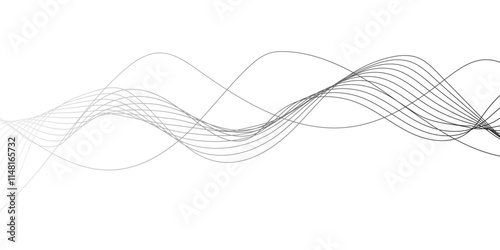 Gray wave curve lines abstract background with flowing particles. Abstract horizontal vector template for business banner, formal backdrop, prestigious voucher, luxe invite