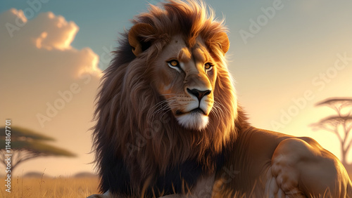 Majestic Lion in the Golden Afternoon A Hyper-Realistic Portrait