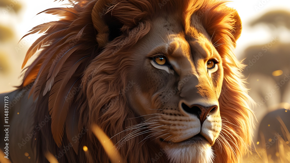 Majestic Lion in the Golden Afternoon A Hyper-Realistic Portrait Majestic Lion in the Golden Afternoon A Hyper-Realistic Portrait