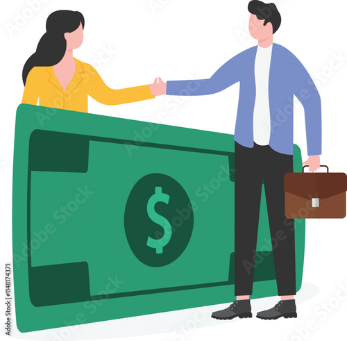 Satisfied businessmen hold good financial notice. Positive decision and profitable money transaction conclusion

