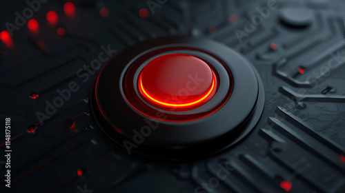 Black background with glowing red button