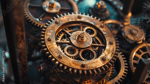 An inside clock with wheels and indicators for the hour and second photo