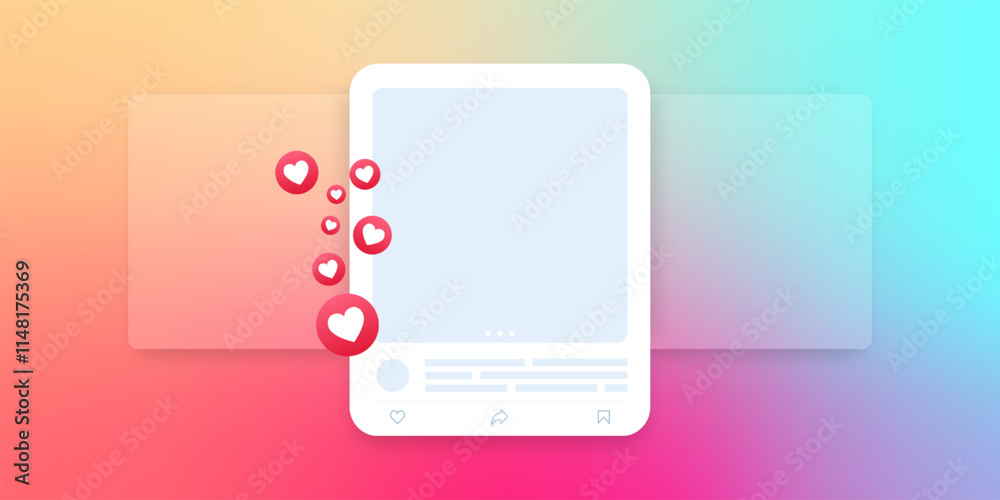Social media mock up collection. Colorful social media interface.