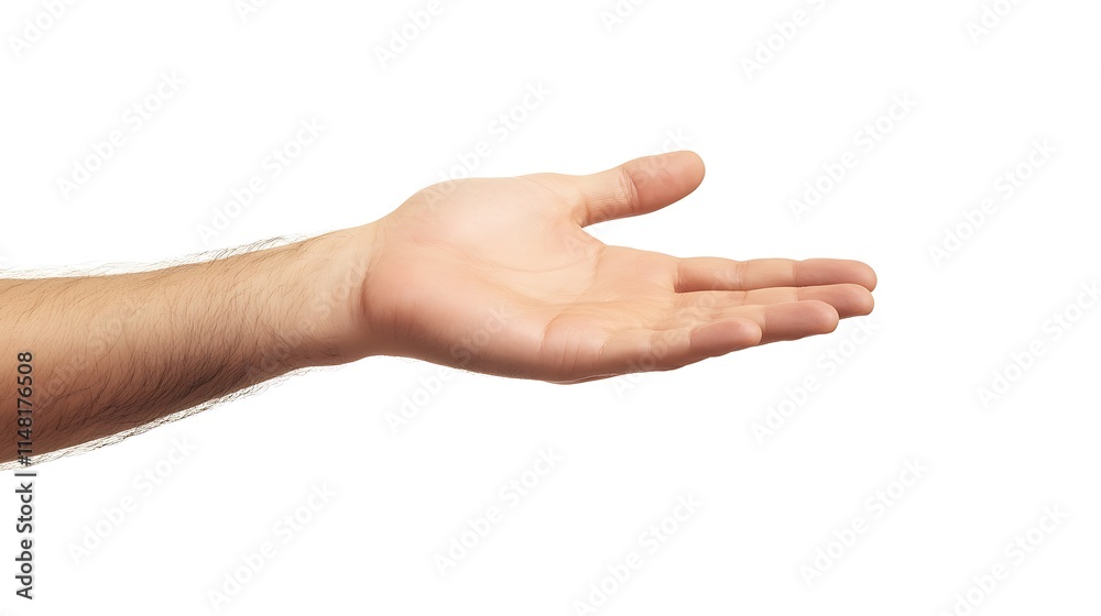 A person's arm extends, palm up, from the left. A person's arm extends, palm up, from the left.