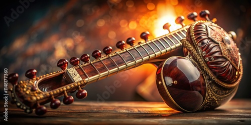 Low Light Sitar Closeup - Indian Classical Music Instrument Photography