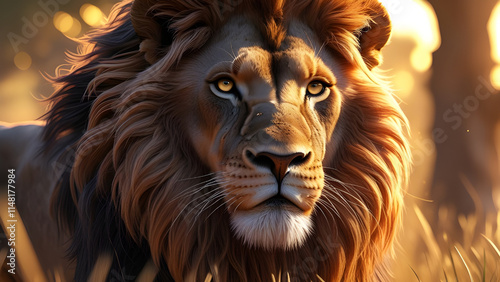 Majestic Lion in the Golden Afternoon A Hyper-Realistic Portrait