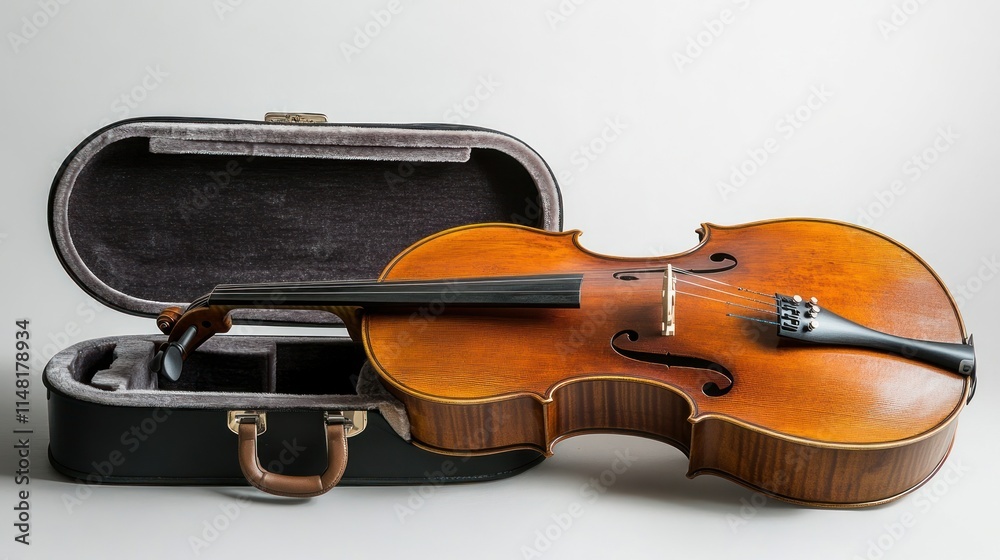Fototapeta premium Cello in open case on white background.