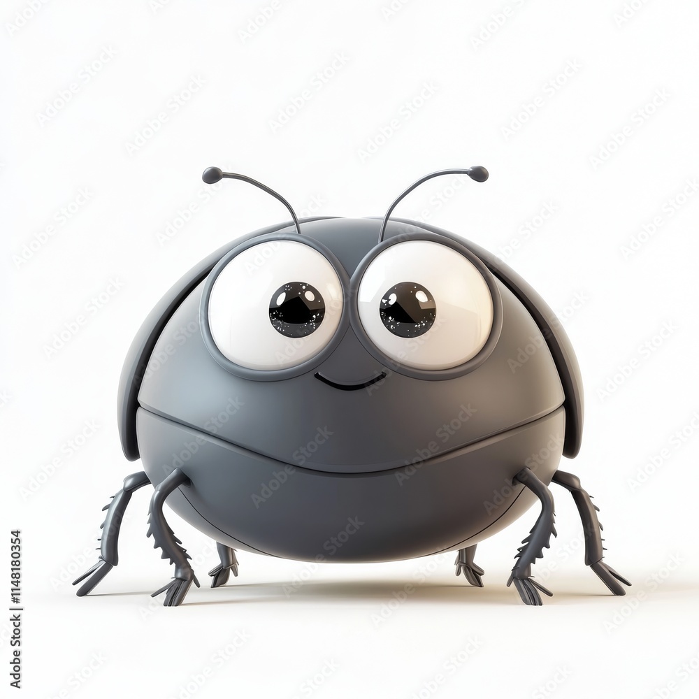 Cute Cartoon Roly-Poly Bug with Sparkling Eyes on White Background Cute Cartoon Roly-Poly Bug with Sparkling Eyes on White Background