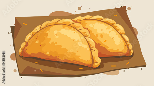 Traditional Meat Empanada Drawing Flat Vector Illustration