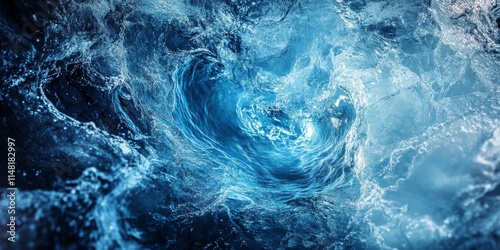 The image is of a large body of water with a swirling vortex in the middle