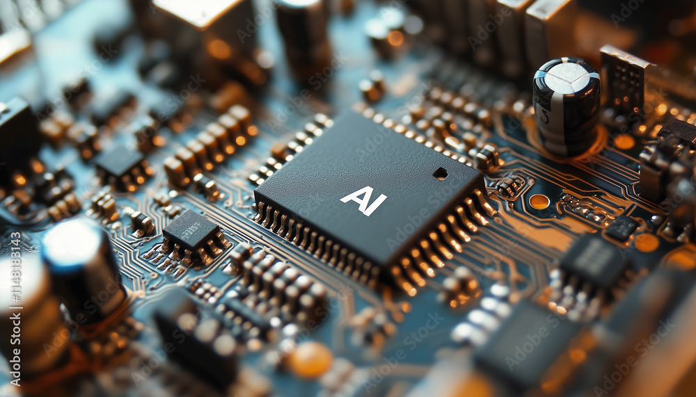 close up of a computer circuit board with a chip for artificial intelligence close up of a computer circuit board with a chip for artificial intelligence