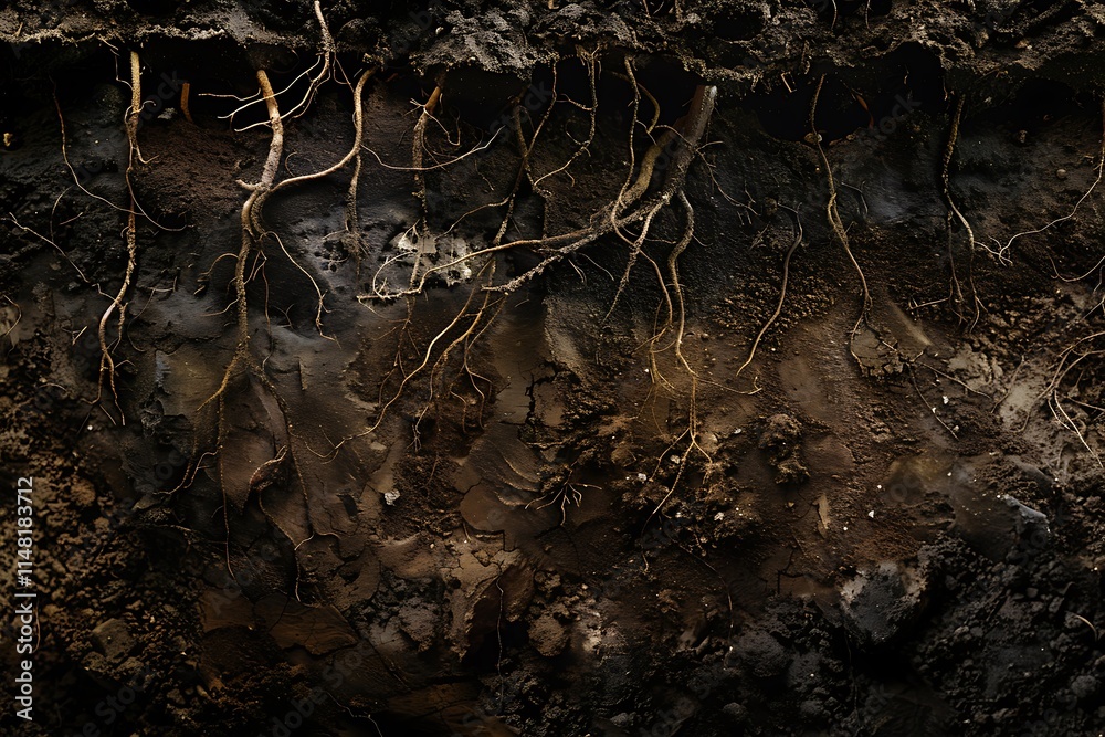 Closeup of roots of tree growing in soil Closeup of roots of tree growing in soil
