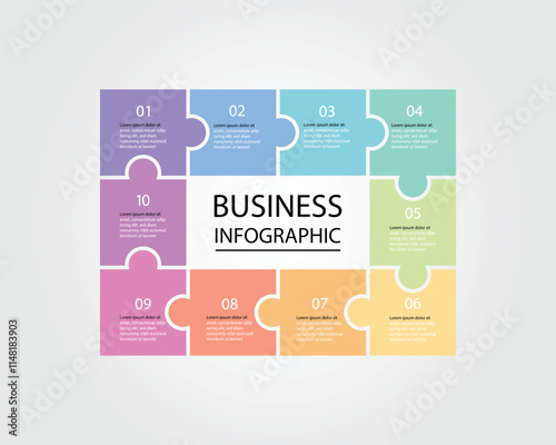 Business Infographic modern design template for banners and infographics for 10 jigsaw square step