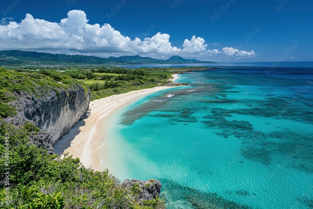Obraz premium At sunset, close-up planet Mars has mountains and water with a starry sky panorama. Stock image.. Beautiful simple AI generated image
