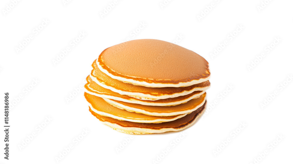 Stack of Golden Pancakes on a White Background ready for Breakfast Stack of Golden Pancakes on a White Background ready for Breakfast