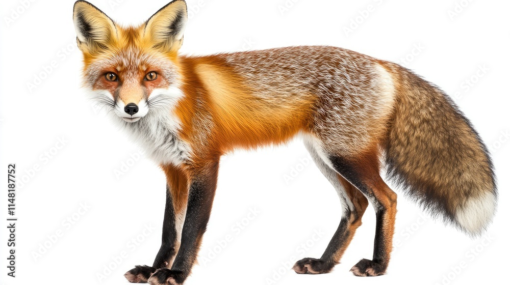 Fototapeta premium Majestic Red Fox with Striking Orange Fur and Elegant Stance Captured in Detail Against a Clean White Background