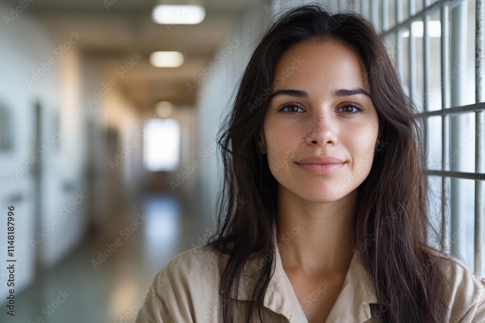 An authentic portrait of a woman showcases her natural charm and serene presence within a simple corridor setting, highlighting the beauty of genuine expression and human connection. An authentic portrait of a woman showcases her natural charm and serene presence within a simple corridor setting, highlighting the beauty of genuine expression and human connection.
