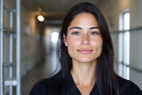 Wallpaper Mural A natural beauty embodies calmness and authenticity, posing in a corridor setting that enhances her genuine expression and the simplicity of the environment around her. Torontodigital.ca