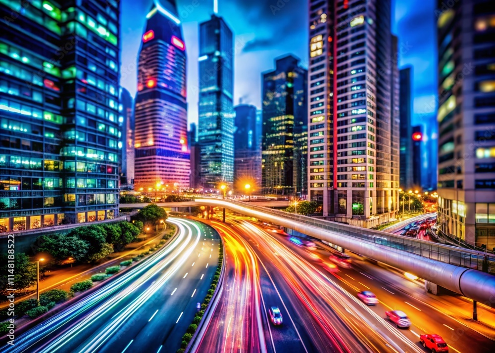 Macro Cityscape: Animated Skyline, Moving Cars, Flickering Lights, Urban Night Photography