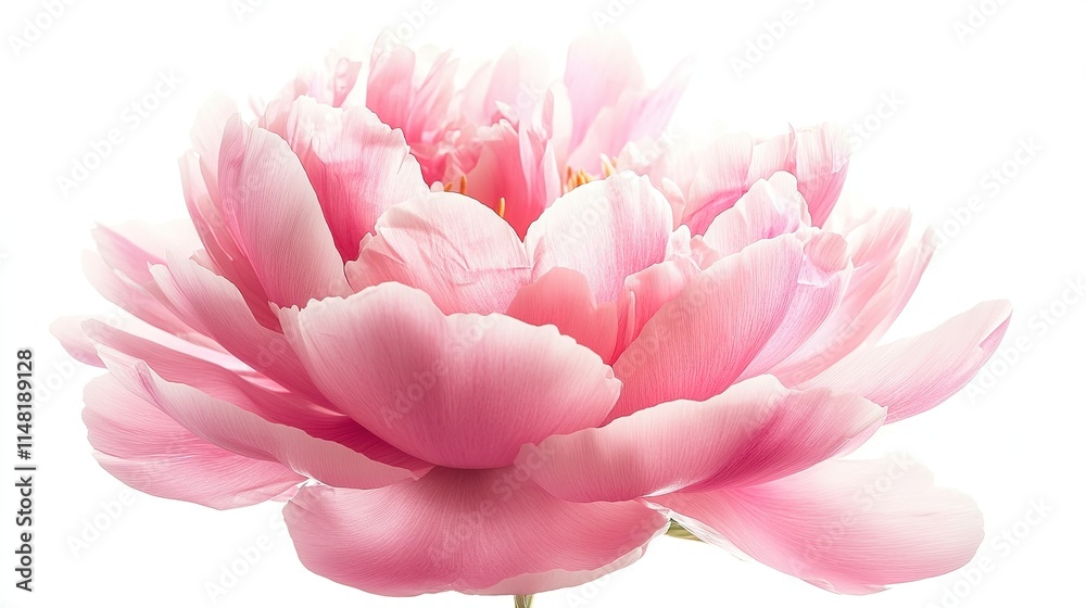 Fototapeta premium Beautiful Close-Up of a Soft Pink Peony Flower with Delicate Petals and Gentle Lighting, Isolated on White Background, Perfect for Floral and Nature Themes