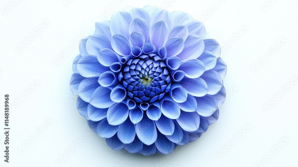 Stunning Blue Flower with Intricate Petal Arrangement Showcasing Nature's Beauty and Perfect Symmetry on a Clean White Background