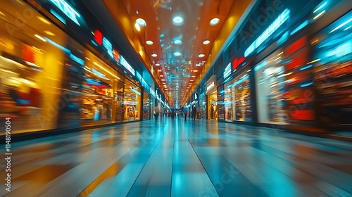 Blurry Motion Inside A Modern Shopping Mall