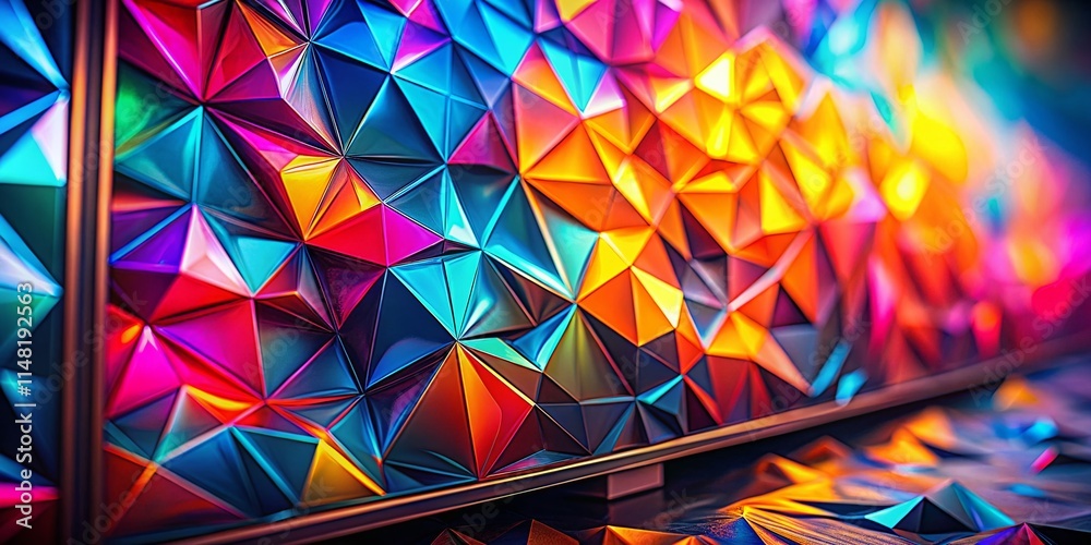 Obraz premium Macro Low Poly Monitor Screen, Geometric Pixel Art, Closeup Digital Display, Abstract Technology Background, Detailed Polygon Texture