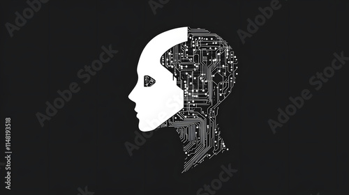 A white robot girl’s head in profile, showcasing advanced artificial intelligence design with intricate details, featuring a futuristic and sleek appearance, embodying the concept of robotics, technol