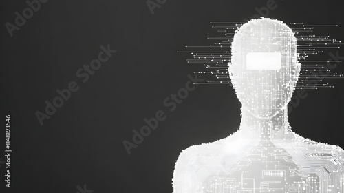 A white robot girl’s head in profile, showcasing advanced artificial intelligence design with intricate details, featuring a futuristic and sleek appearance, embodying the concept of robotics, technol