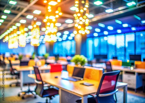 Wallpaper Mural Macro Photography: Blurred Modern Office Background, Abstract Office Space, Bokeh Office, Desk, Chairs, Computer Screens Torontodigital.ca