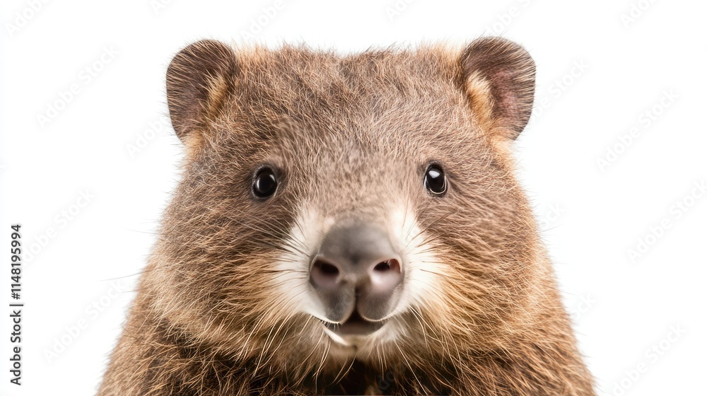 Obraz premium Close-Up Portrait of a Curious and Friendly Animal Against a White Background, Showcasing the Unique Features and Soft Fur of This Adorable Creature