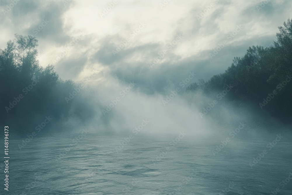 Fog over the river in the form of a tornado Fog over the river in the form of a tornado