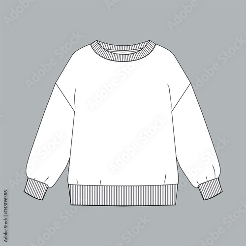 Wallpaper Mural Long sleeves Cotton-terry Fleece sweatshirt technical fashion flat illustration With regular fit crew neckline. Flat Sketch jumper apparel vector template Torontodigital.ca
