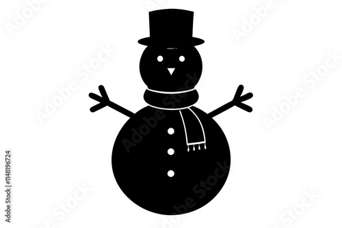 A snowman with a scarf vector silhouette on white background